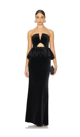 self-portrait - Velvet Peplum Maxi Dress