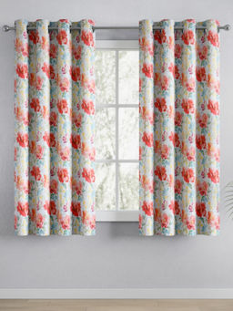 Haus & Kinder - White Blackout Printed Bloom Symphony Curtains (Pack of 2)