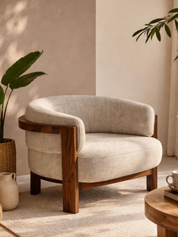 JABRIX - Beige Elra Solid Teak Wood Accent Chair