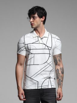 Jack & Jones - White Slim Fit Abstract Polo T-Shirt