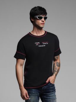 Jack & Jones - Black Regular Fit Round Neck Typography Print T-Shirt
