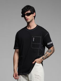 Jack & Jones - Black Oversized Fit Typography Print T-Shirt