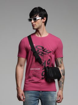 Jack & Jones - Pink Regular Fit Typography Print T-Shirt