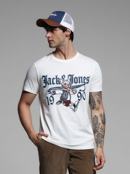 Jack & Jones - White Regular Fit Typography Print T-Shirt
