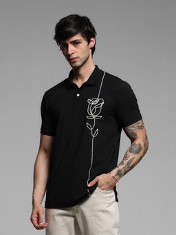 Jack & Jones - Black Regular Fit Polo Embroidered T-Shirt