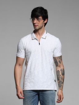 Jack & Jones - White Regular Fit Printed Polo T-Shirt