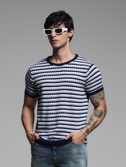 Jack & Jones - Blue Regular Fit Knit Striped T-Shirt