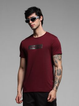 Jack & Jones - Maroon Slim Fit Typography Print T-Shirt