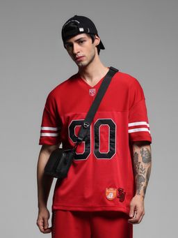 Jack & Jones - Red Oversized Fit Embroidered T-Shirt