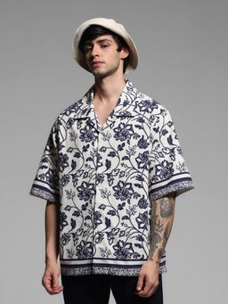 Jack & Jones - White Oversized Cropped Floral Shirt