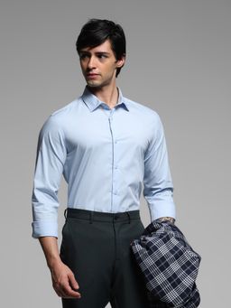 Jack & Jones - Sky Blue Cotton Full Sleeves Party Solid Shirt