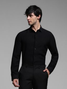 Jack & Jones - Black Slim Fit Full-Sleeve Textured Shirt