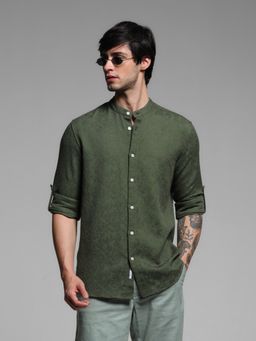 Jack & Jones - Green Textured Cotton Full Sleeves Textured Shirt