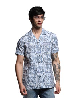 Jack & Jones - Blue Crochet Printed Short Sleeves Printed Shirt