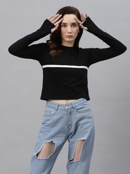 RIGO - Women Black Solid Jersey Crop Top