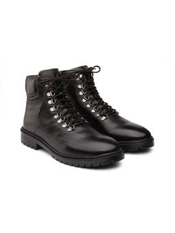 DABLR SHOES - MARSAEILLE - BLACK MILLED LEATHER CHUNKY BOOT