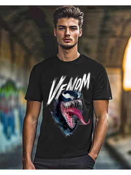 Bewakoof - Official Marvel Men's Black Venom Scream Graphic Printed T-shirt