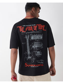Bewakoof - Heavy Duty 1.0 Men's Black Guitar Club Graphic Printed Oversized T-shirt