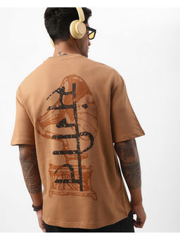 Bewakoof - Heavy Duty 1.0 Men Camel Brown Sangeet Graphic Printed Oversized T-Shirt