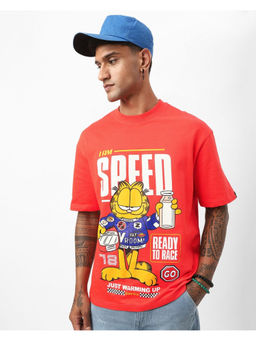 Bewakoof - Men Red Graphic Printed Oversized T-Shirt