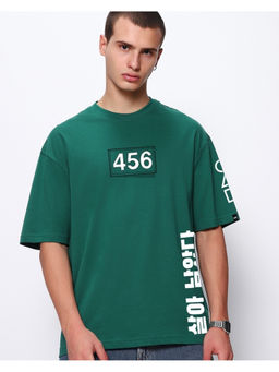 Bewakoof - Official Squid Game Men's Green Contestants Graphic Printed Super Loose Fit T-shirt