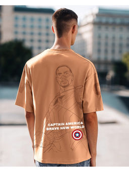 Bewakoof - Heavy Duty 1.0 Official Marvel Men's Brown Captain Graphic Printed Oversized T-shirt