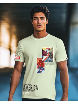 Bewakoof - Official Marvel Men's Fog Green Captain Graphic Printed T-shirt