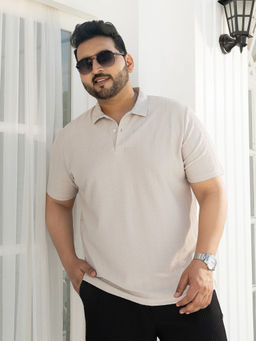 Instafab Plus - Men Saltbox Beige Chevron Polo T-Shirt