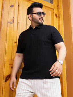 Instafab Plus - Men Onyx Black Chevron Polo T-Shirt