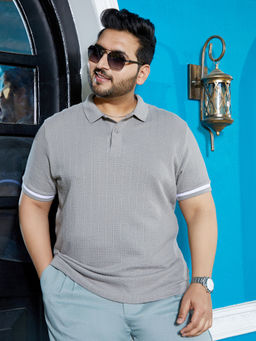 Instafab Plus - Men Cloud Grey Textured Polo T-Shirt