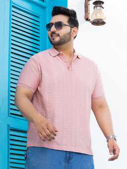 Instafab Plus - Men Blush Pink Arc-Tactile Polo T-Shirt