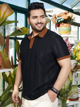 Instafab Plus - Men Sienna Brown and Midnight Black Arc-Tactile Polo T-Shirt