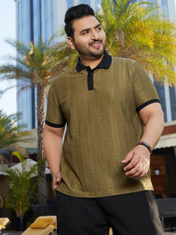 Instafab Plus - Men Olive Green and Midnight Black Arc-Tactile Polo T-Shirt