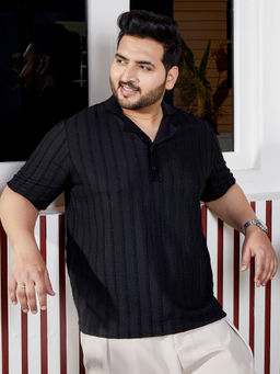 Instafab Plus - Men Onyx Black Wicker-Tactile Polo T-Shirt