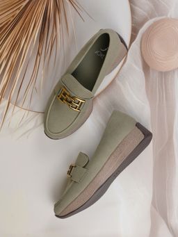 Jove - Women Olive Solid Loafers