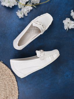Jove - Women White Textured Wedge Heel Loafers