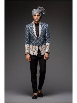 Neha Gursahani - Charcoal Black Embroidred Jacket with Shirt and Pant