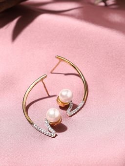 Voylla - American Diamond CZ Gold Plated Pearl Brass Drop Earrings