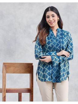 Fabindia - Blue Rayon Blend Shibori Tunic & Slip