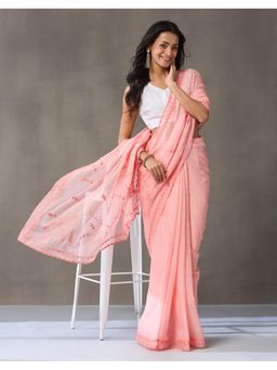 Fabindia - Peach Cotton Silk Chikankari Saree