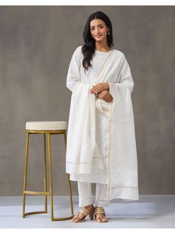 Fabindia - Natural Cotton Silk Chikankari Slim Fit Kurta, Pant Dupatta & Inner