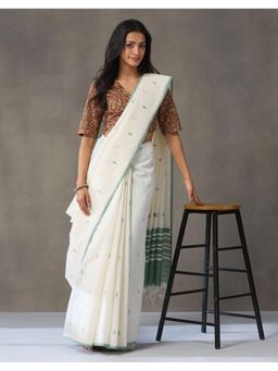 Fabindia - Sage Cotton Silk Blend Woven Wonders Jamdani Saree
