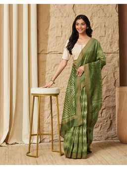 Fabindia - Olive Cotton Silk Blend Shibori Saree