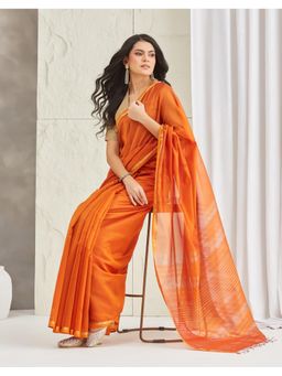 Fabindia - Orange Cotton Silk Blend Maheshwari Saree