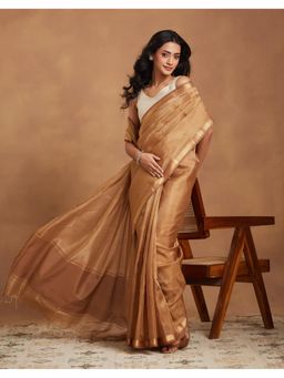 Fabindia - Gold Cotton Silk Blend Maheshwari Saree