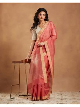 Fabindia - Dusty Pink Cotton Silk Blend Chanderi Saree