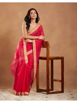 Fabindia - Magenta Cotton Silk Blend Chanderi Saree