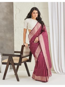 Fabindia - Wine Cotton Silk Blend Banarsi Saree