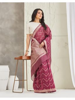 Fabindia - Wine Cotton Silk Blend Banarsi Saree
