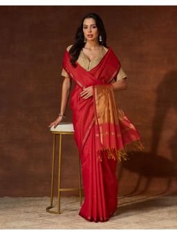 Fabindia - Pink Cotton Silk Blend Maheshwari Saree
